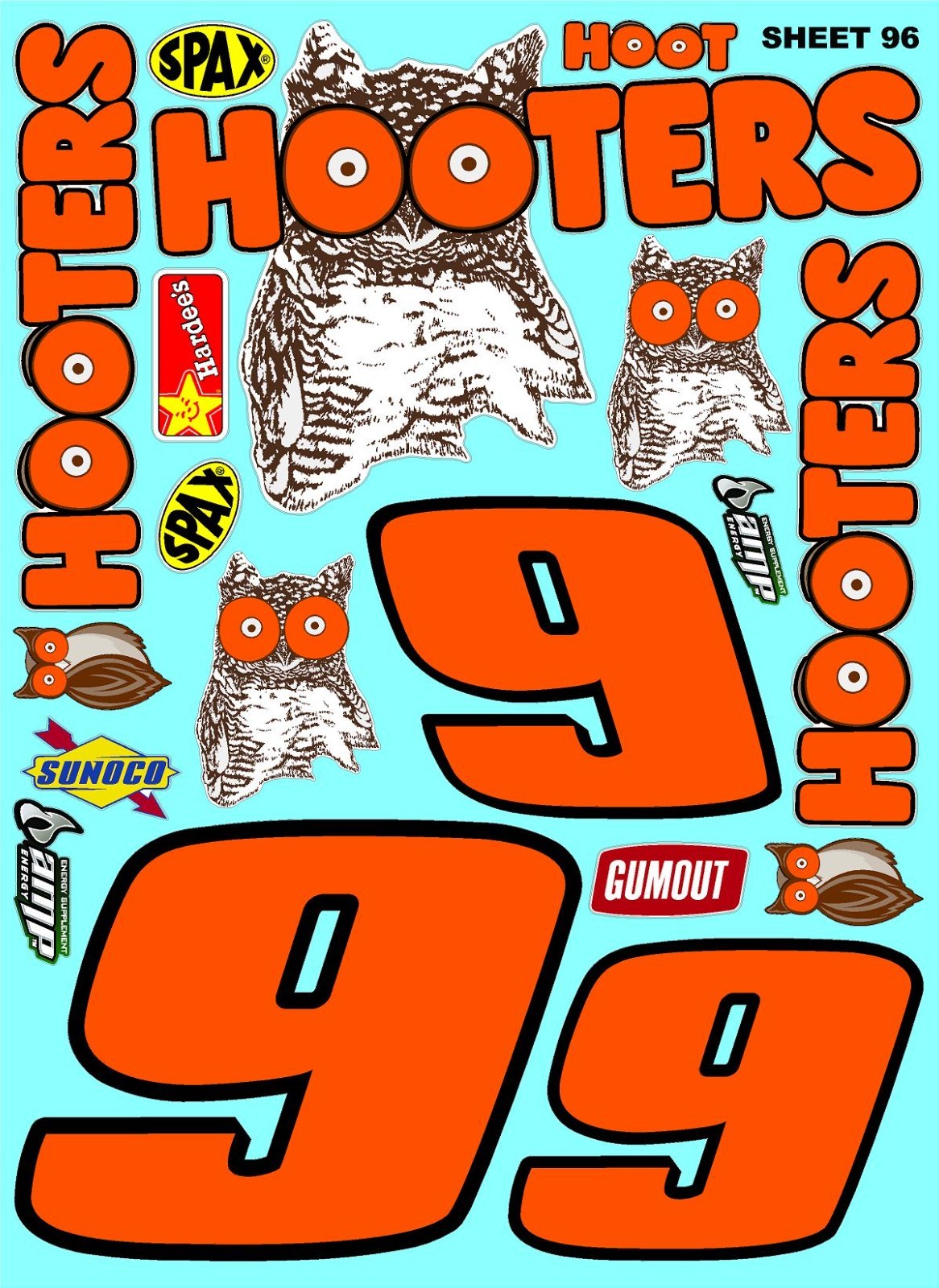White Vinyl Sticker Sheet 96 hootersmcd-R/c Model Decal fits 1/24-1/16 Scale CUT