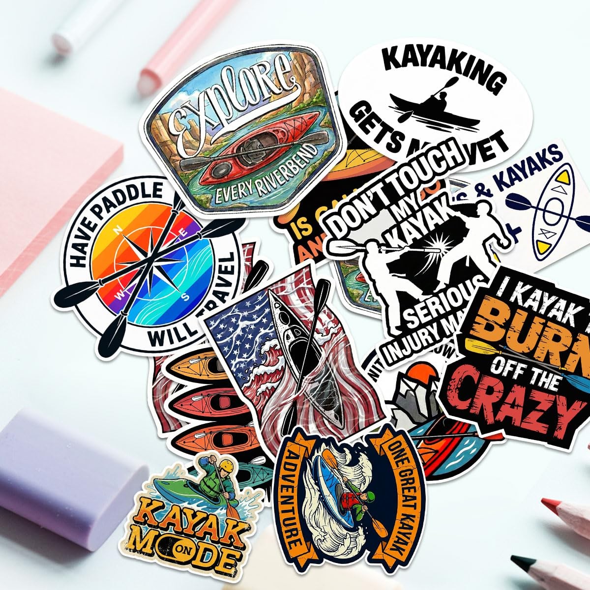 12 Pcs Kayak Stickers, Funny Kayaking Quotes Outdoor Adventure Decals, Stickers