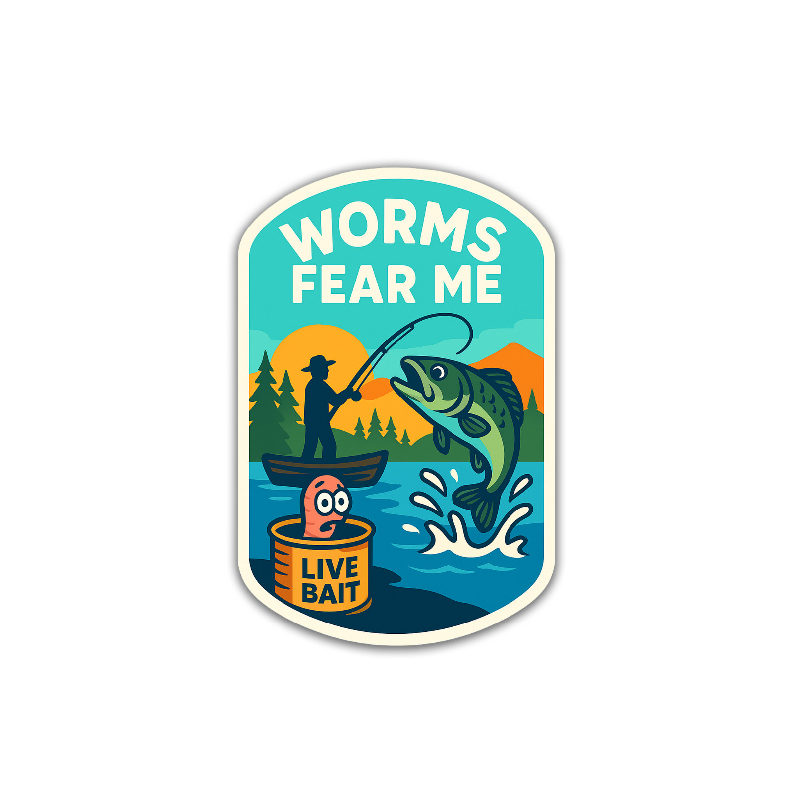 Worms Fear Me Fishing Sticker 3.5 inch Vinyl Decal Waterproof