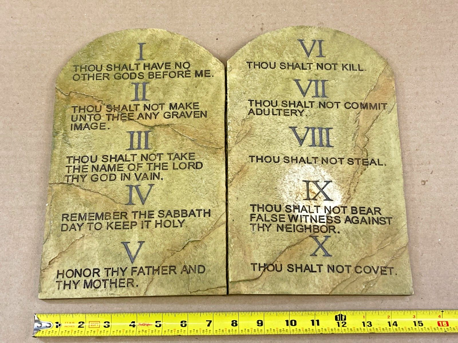 Ten Commandments Plaque ~ 15"w x 12" t ~ Solid Resin ~ 7.5 Lbs. ~ Pre-Owned