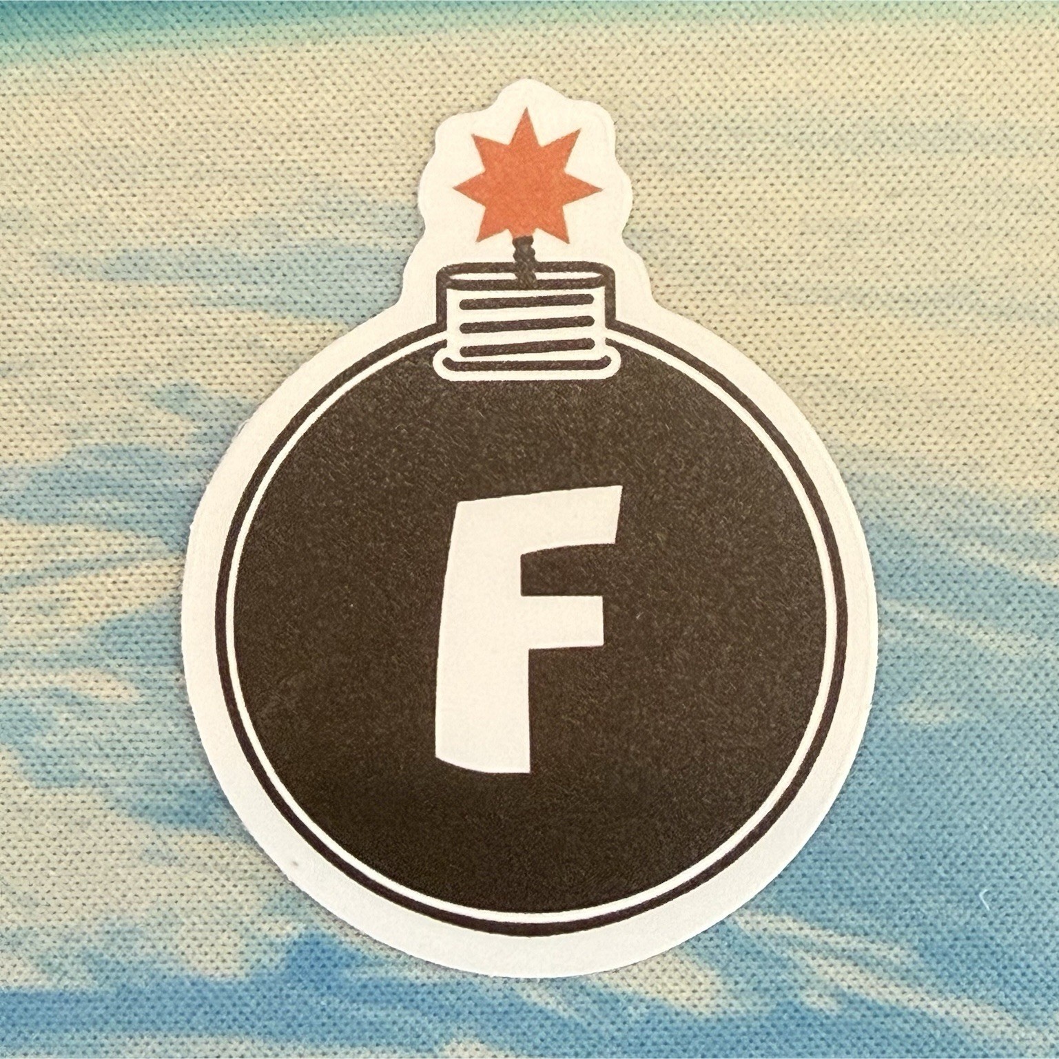 Bomb Icon "F" Novelty Sticker Decal Round Black White Red Wall Window