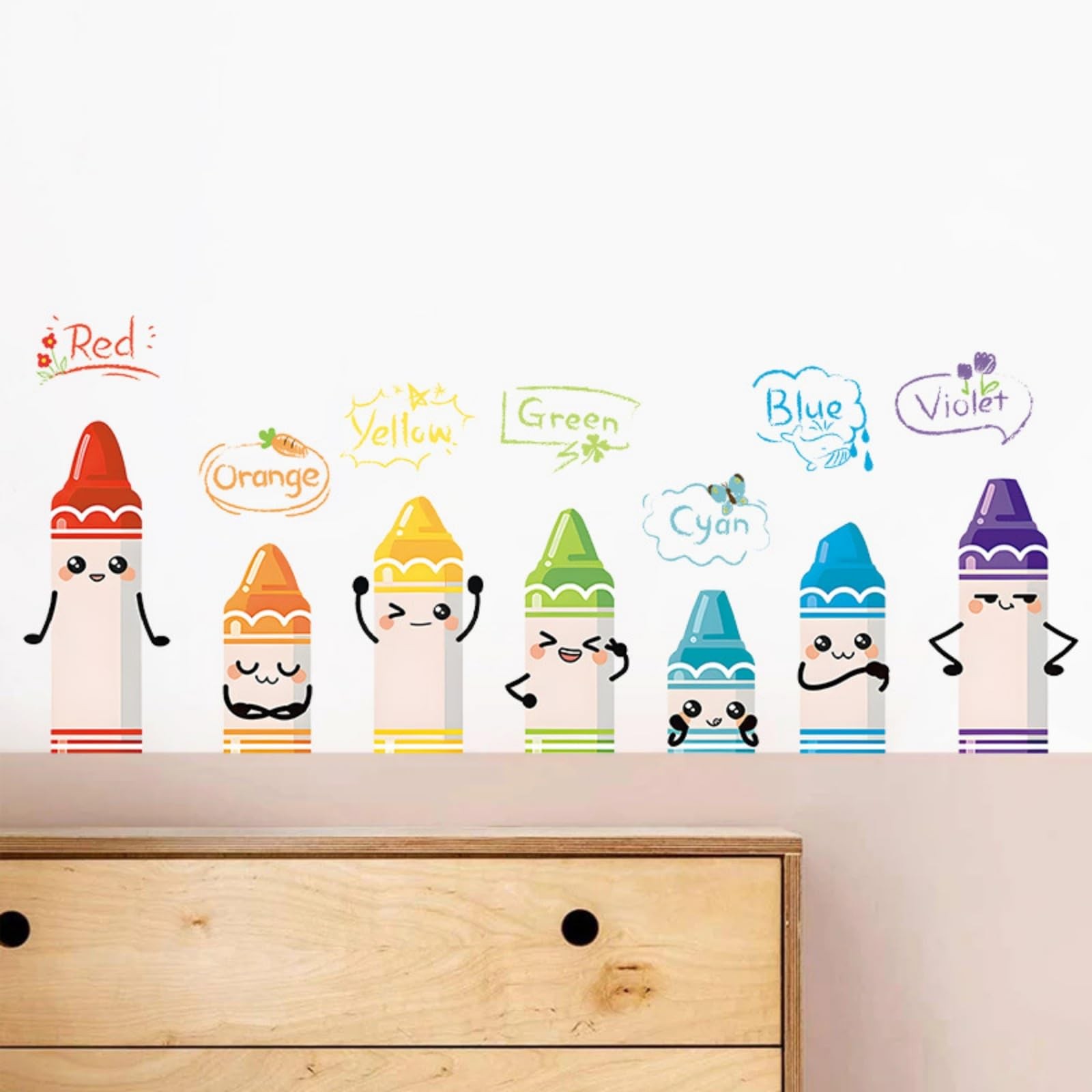 Cartoon Cute Colorful Crayon Self Adhesive Wall Decal Children's Rooms Kinder…