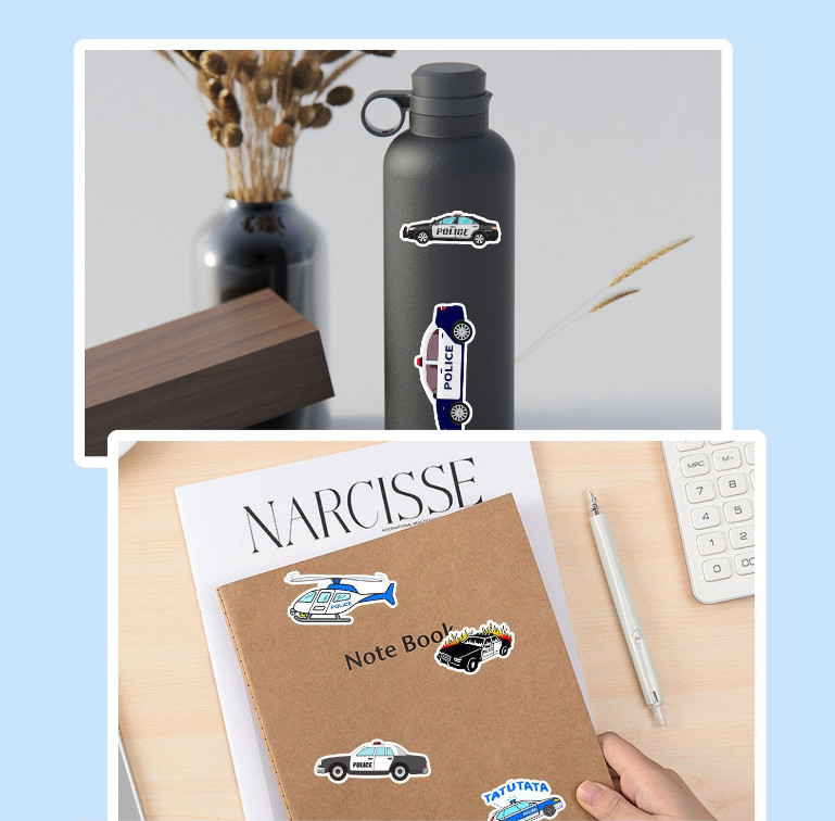 50 Pcs Stickers Police Car Fridge Luggage Skateboard Phone Fridge Helmet Vinyl