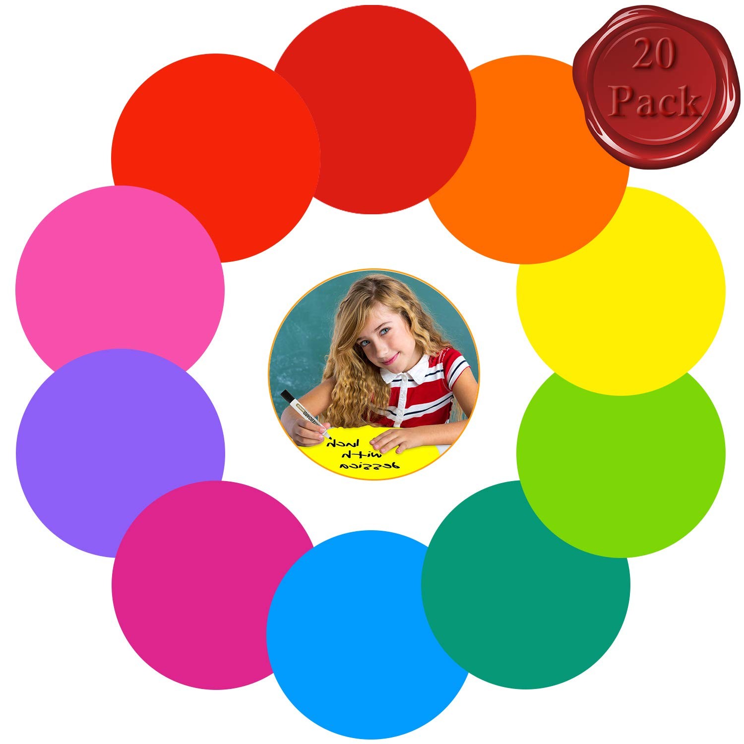 Colorful Dry Erase Dots Circles for Tables Dry Erase Spots for Desk, 20 Pcs |…