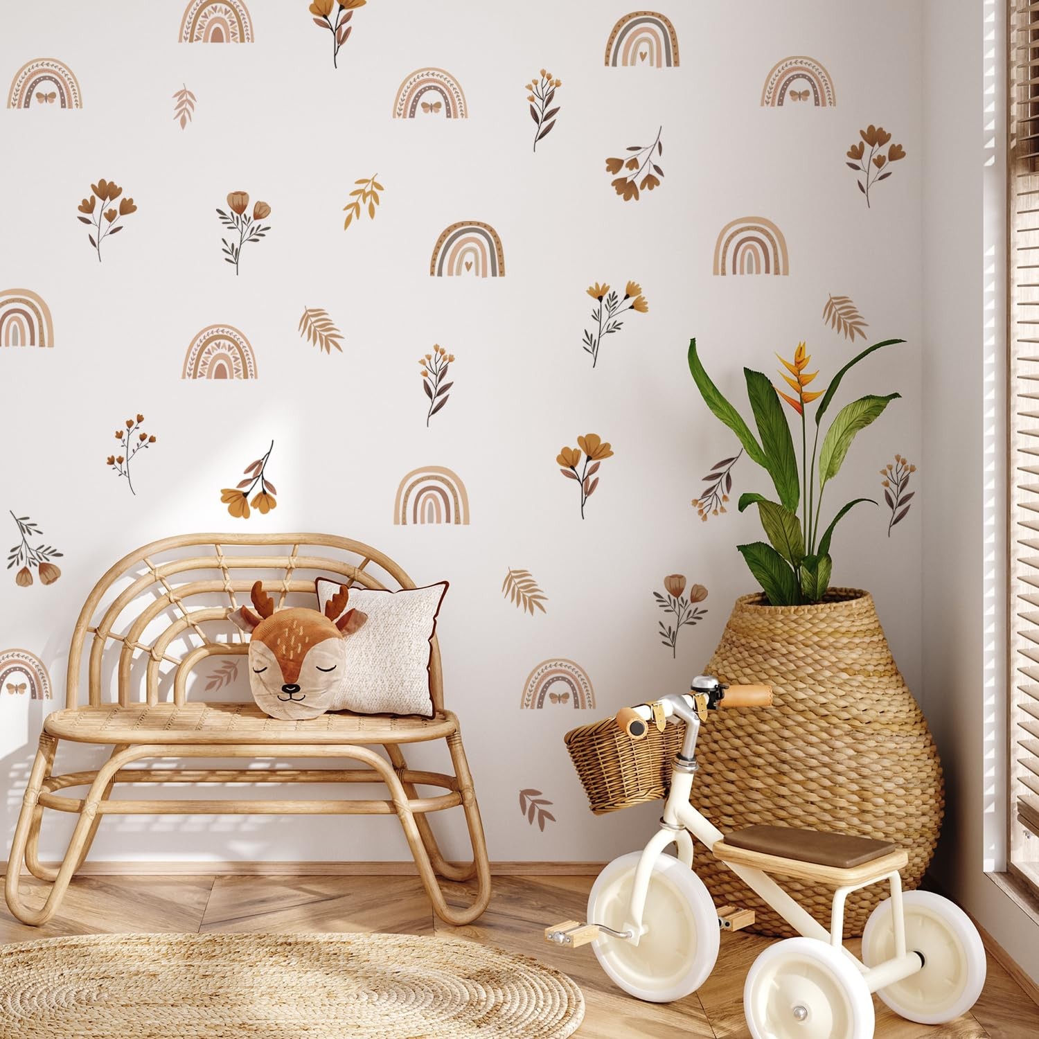 Boho Rainbow Floral Wall Decals for Nursery & Room – Set of 96 Removable Peel…