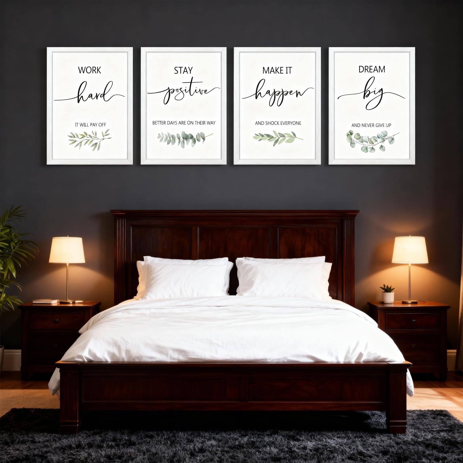 Motivational Wall Art Set of 4, 16 x 11 Inch Framed Inspirational Quotes Prin…