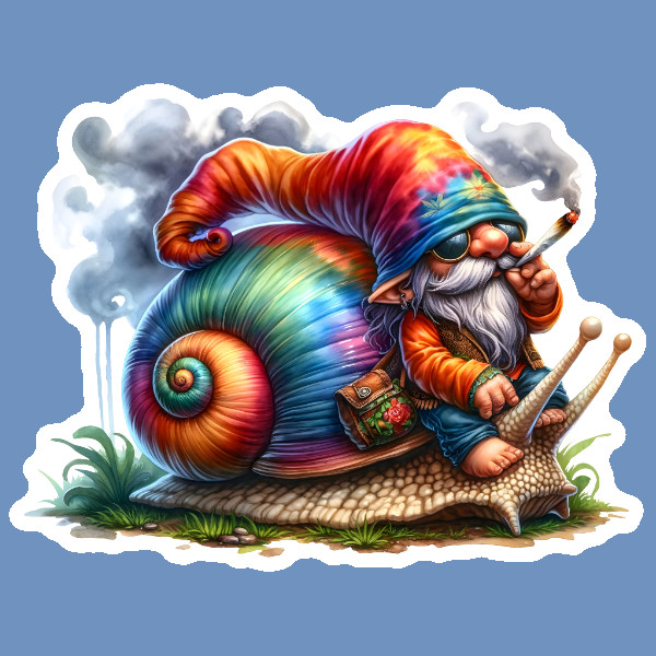 Gnome Snail Weed Smoker Vinyl Sticker Stoner Laptop Weatherproof Hippie Retro
