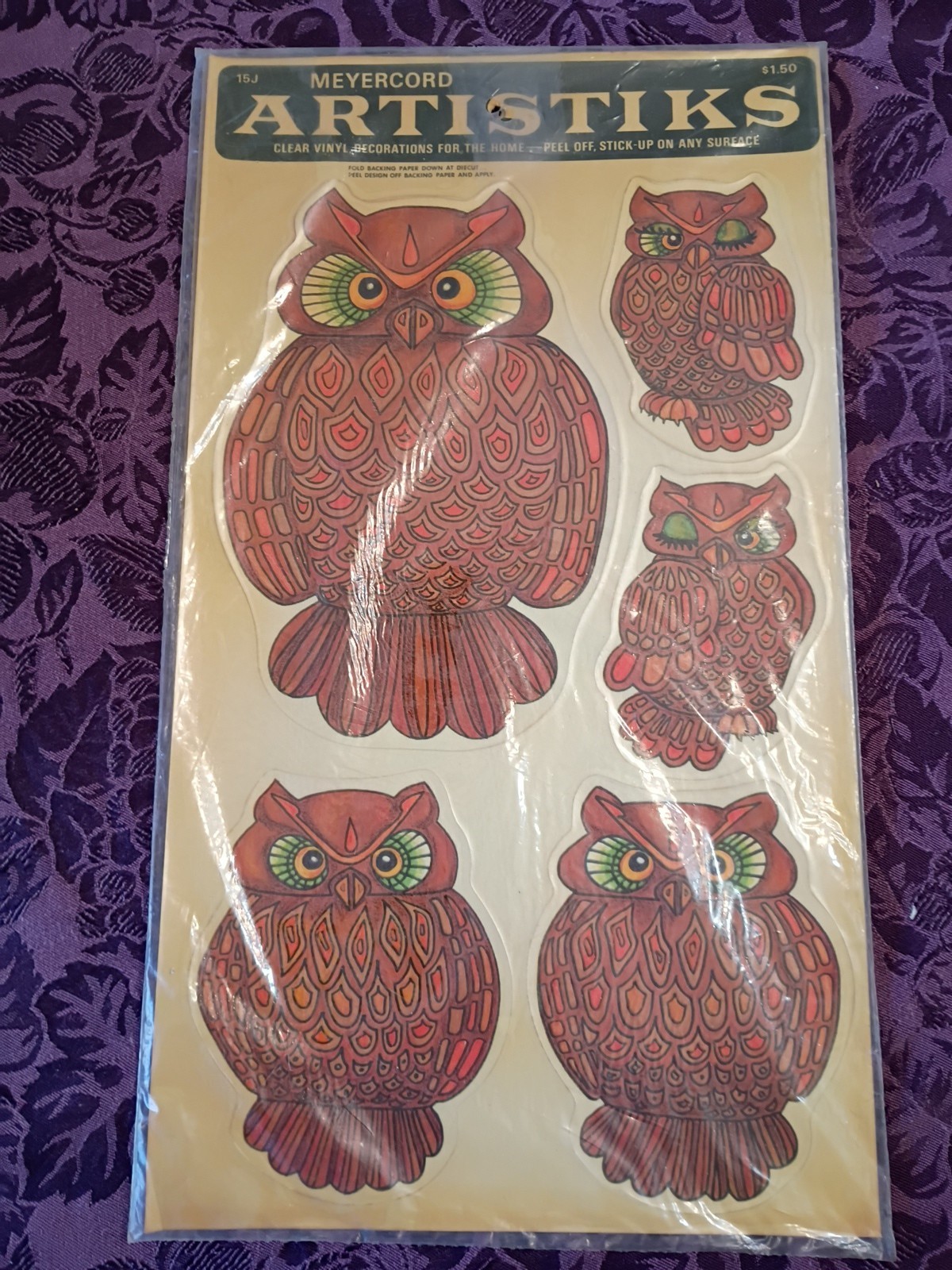 Vtg. Meyercord Artistiks Owl Vinyl Stickers Decals Decorations Sealed 70’s