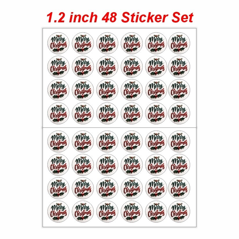 Merry Christmas Round Dot Stickers Set, 1.2" & 1.5"