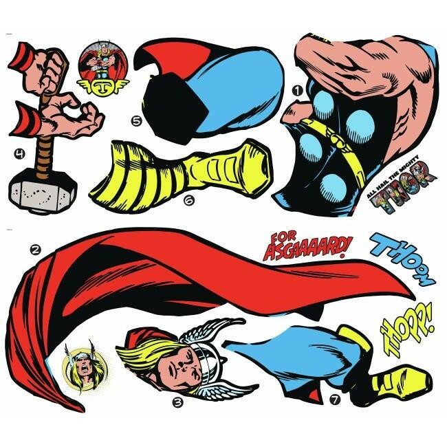 Marvel Comics Classics Peel & Stick Buildable THOR 13 Wall Decals 35" x 29" NEW