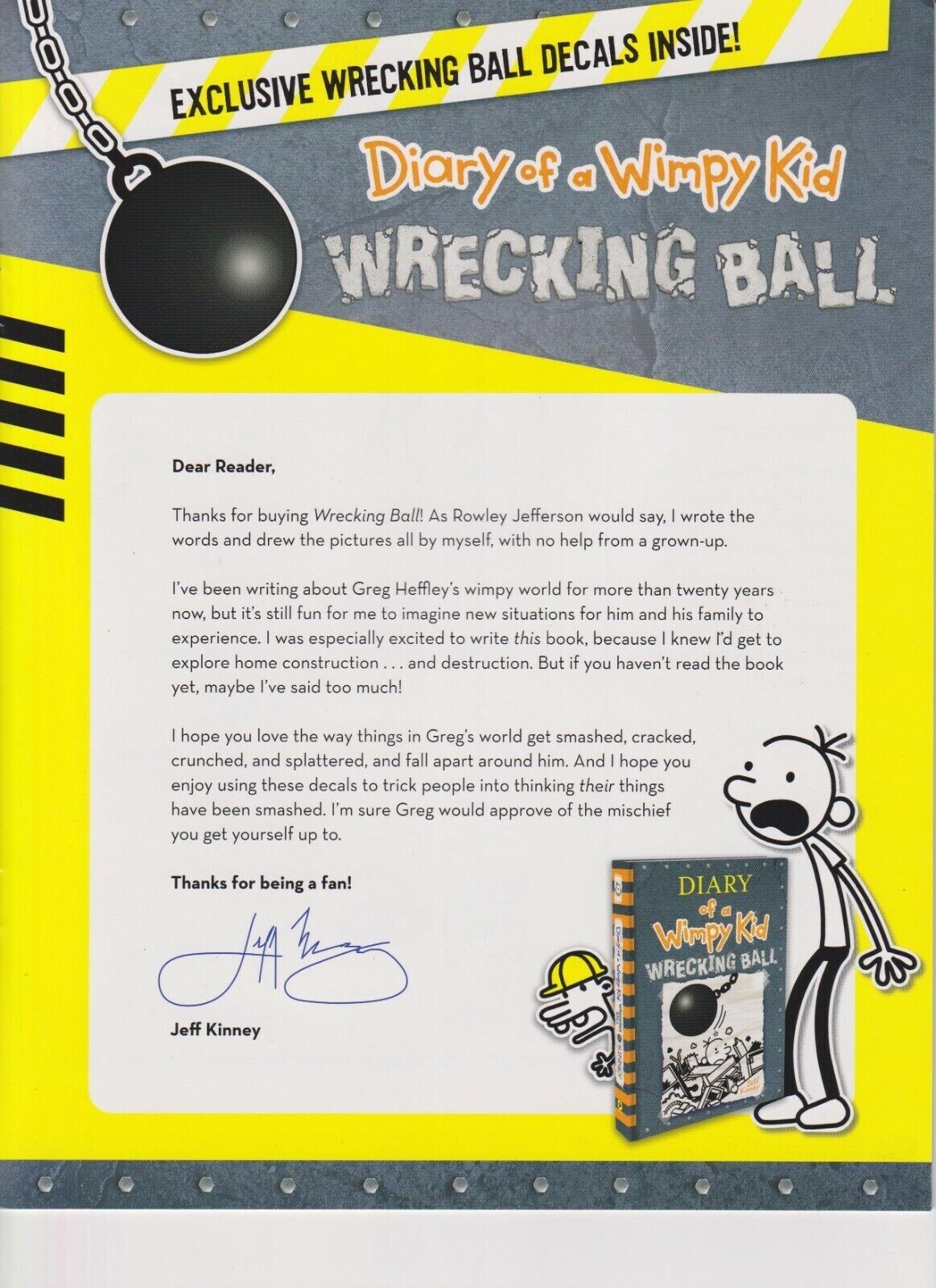 Diary of a Wimpy Kid Wrecking Ball Exclusive Decals NEW DECALS ONLY