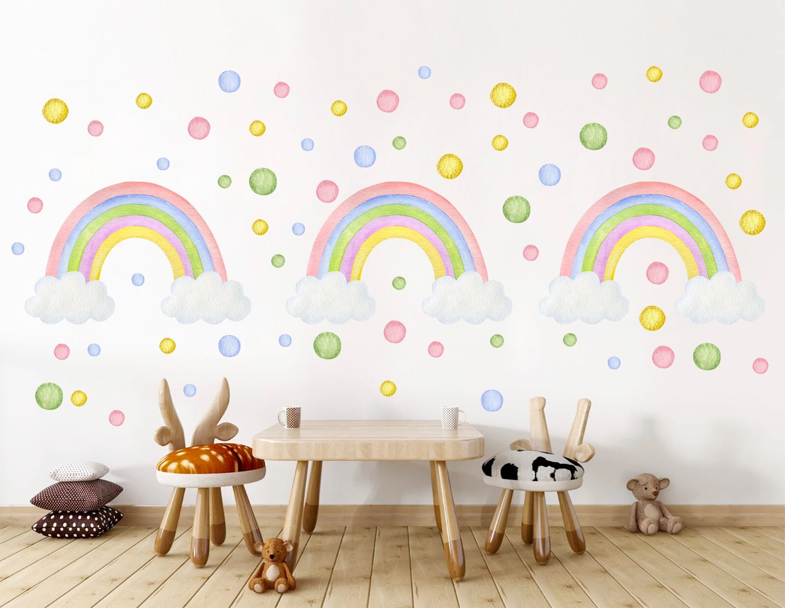 Pink Rainbow bubble dot Girl Bedroom Decal Wall Stickers Peel and Fabric Sticker