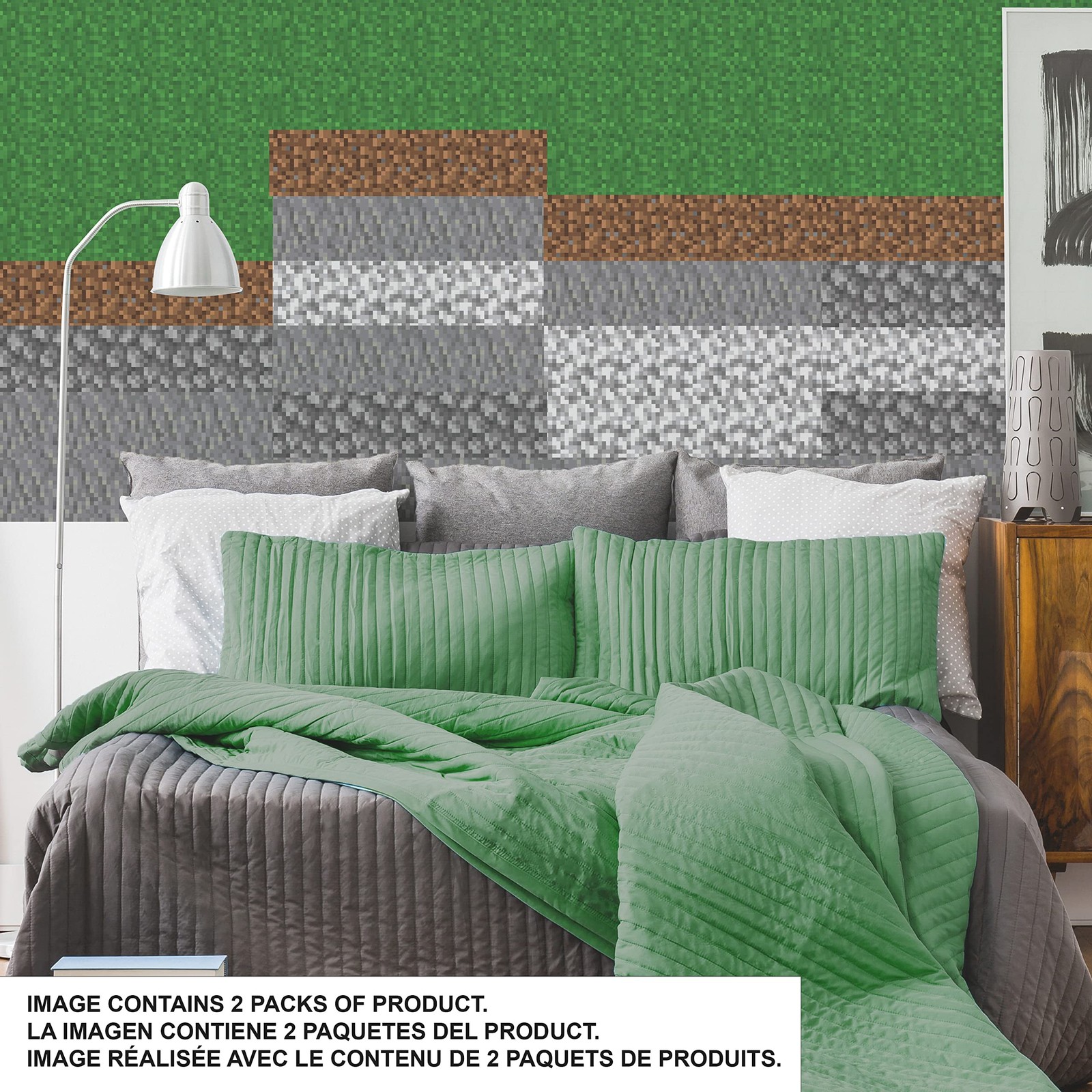 Minecraft Block Strips Peel and Stick Wall Decals, 16 Decal Set, Vinyl, Green…
