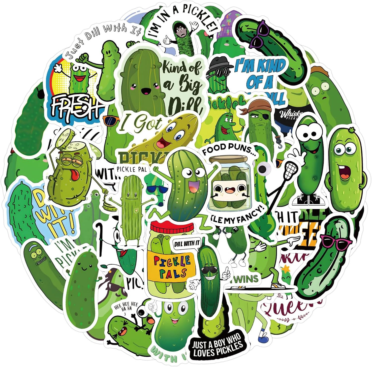 60Pcs Pickle Aesthetics Cartoon Stickers Pack Vinyl Waterproof Stickers for Wate