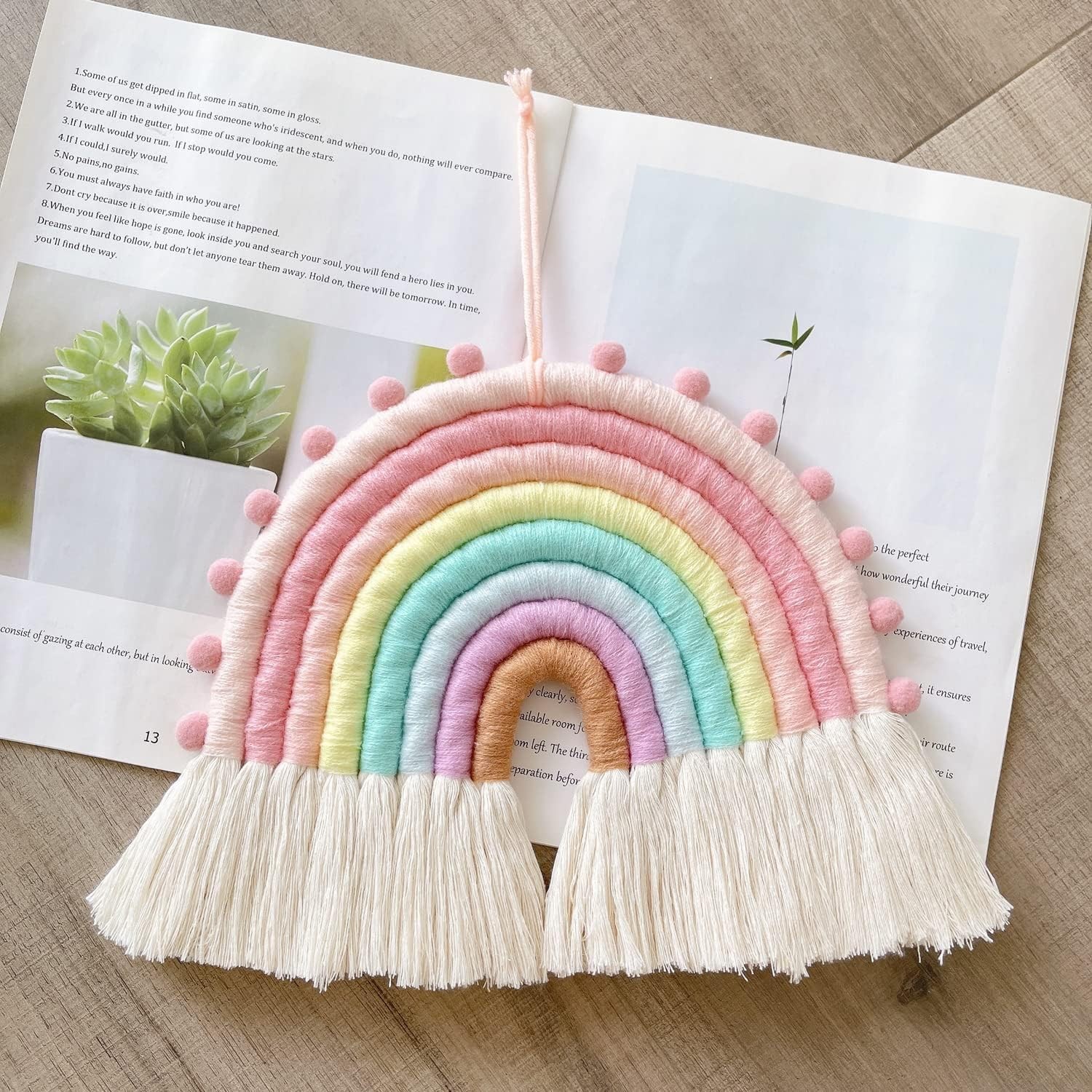 Large Macrame Rainbow Wall Hanging Decor Handmade Pom Pom Garland Rainbow Dec…