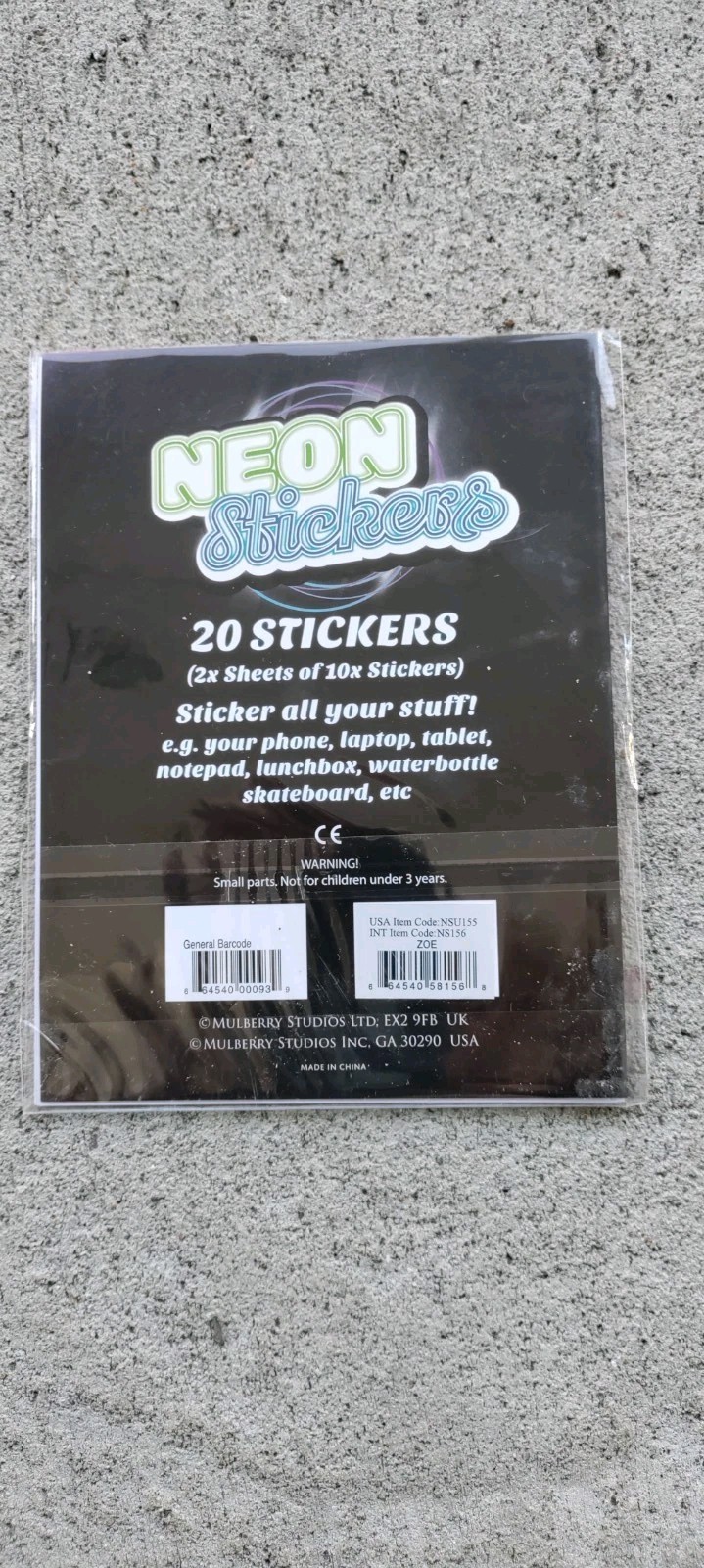 ZOE Neon Stickers by Mulberry Studios, Ages 3+, 1-20 Count, NSU15S, New!