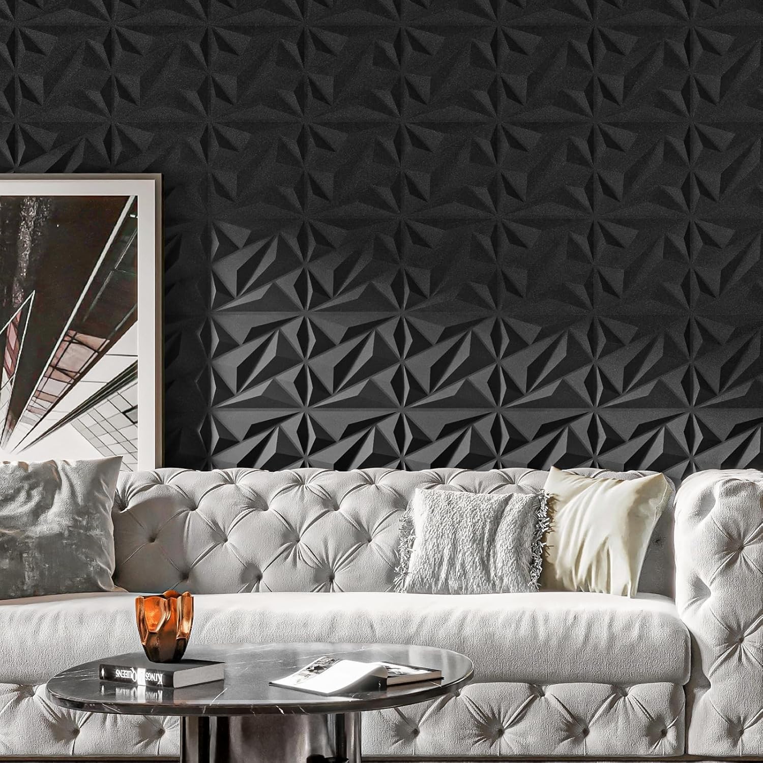 DIY 3D Diamond Wall Panels Set – 33 Elegant Black Vinyl Sheets for Any Room