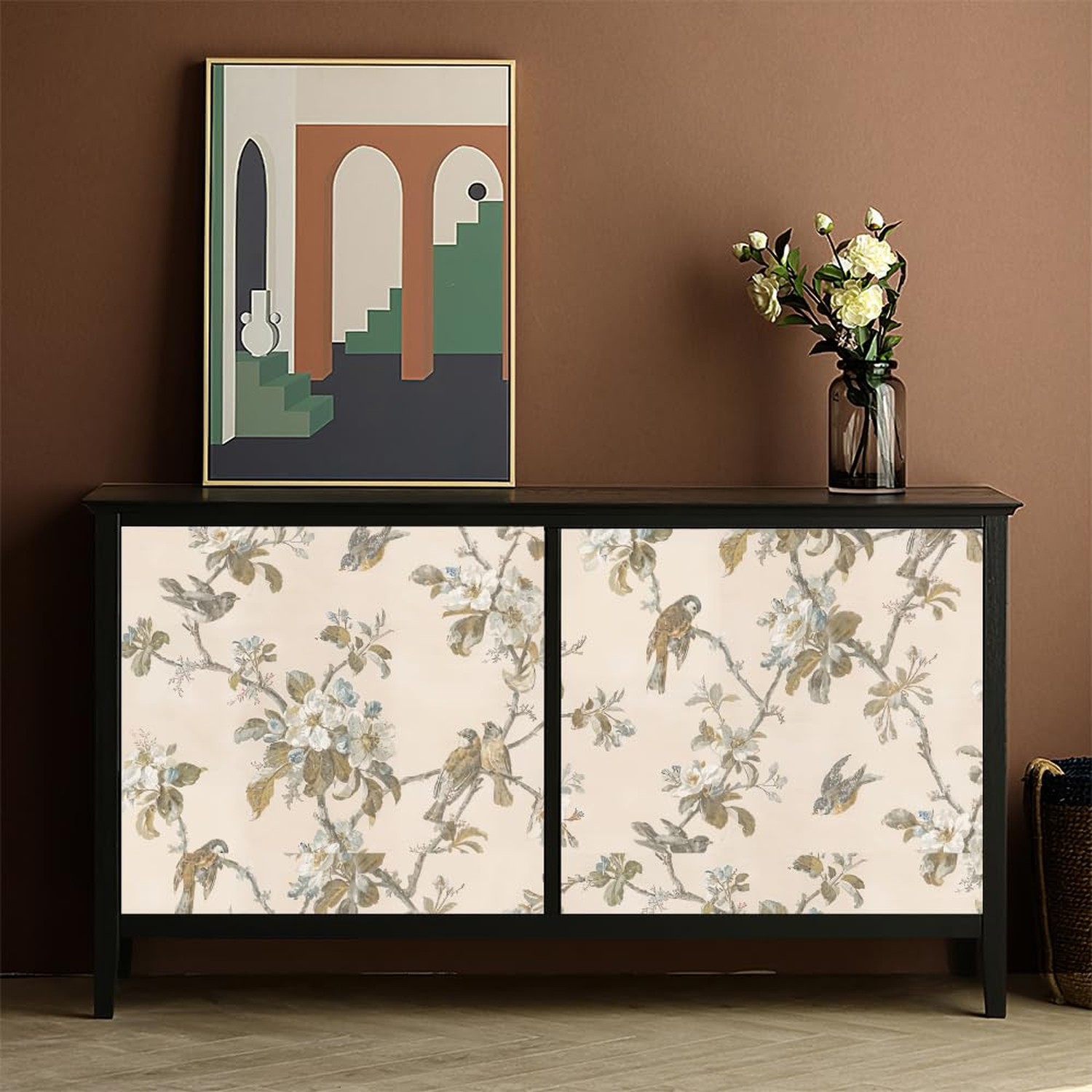 Vintage Floral Peel and Stick Wallpaper, Flowers and Birds, Self-Adhesive, Re…