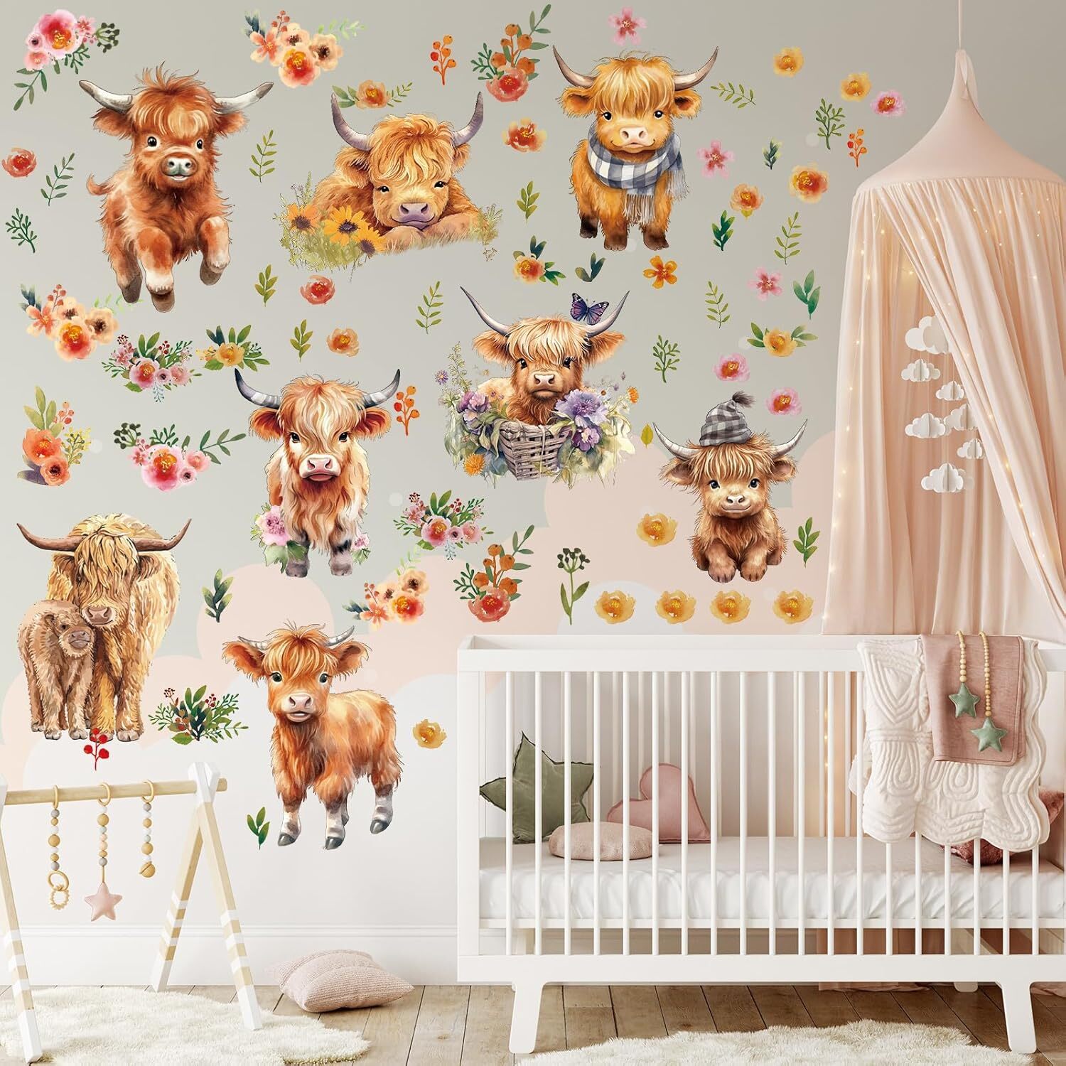 12 Sheet 78 Pcs Highland Cow Wall Decals Baby Wall Decals Highland Cow Sticke…