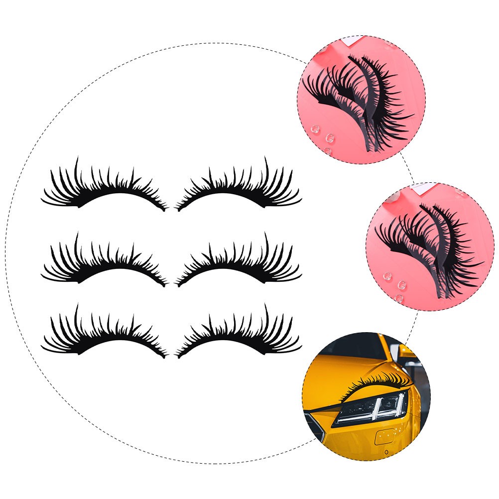 3 Pairs PET Black Car Headlight Eyelashes Stickers Car Decoration Accessory