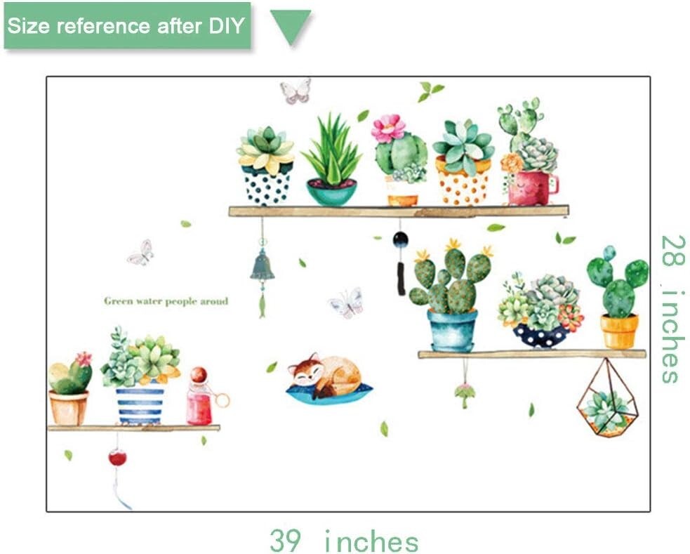 36pcs Plants Wall Decor Decal, Cactus Green Plants Pastoral Style Wall Stickers
