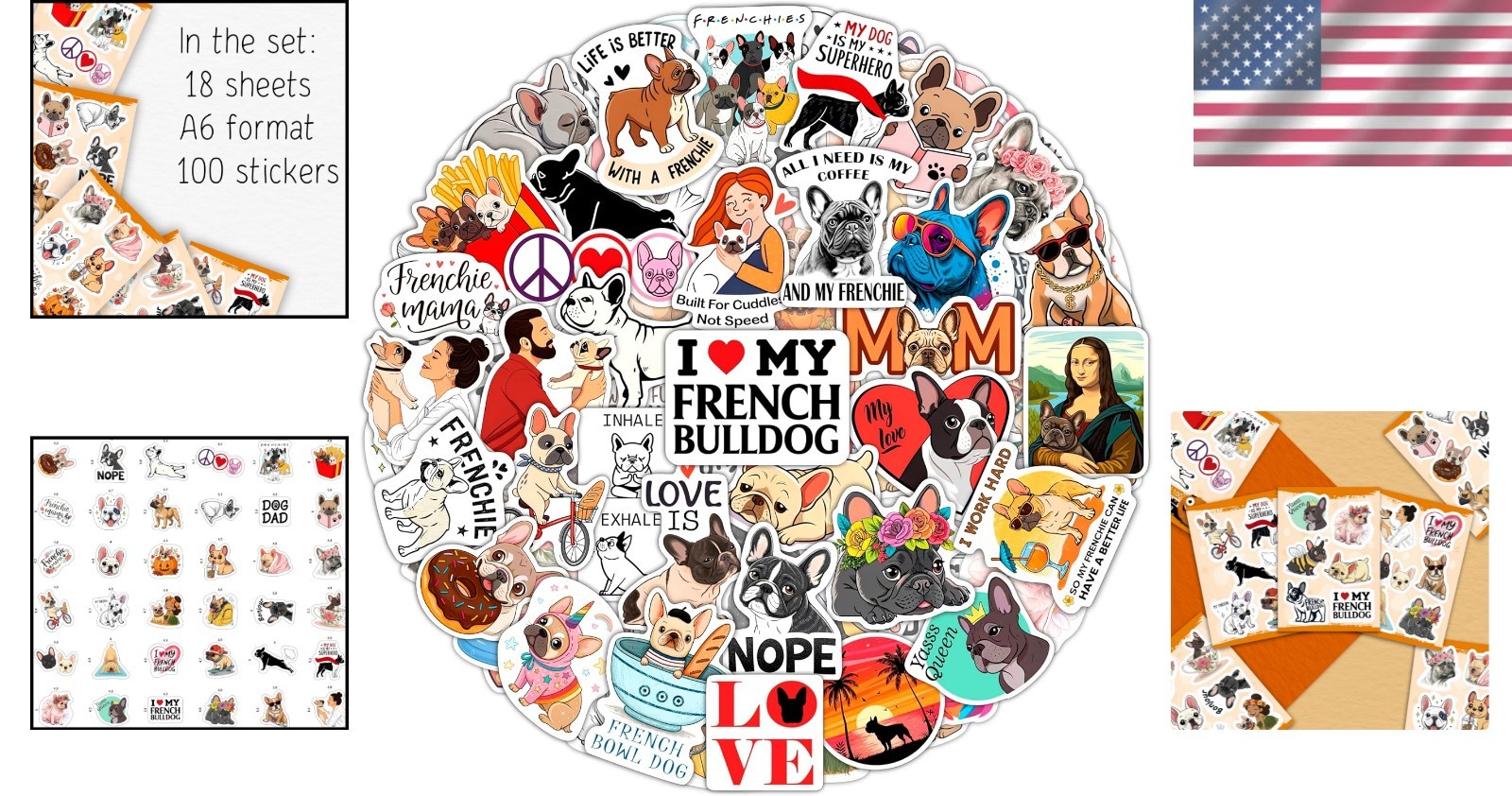 Durable French Bulldog Vinyl Sticker Pack – 100 Waterproof Stickers for All Ages
