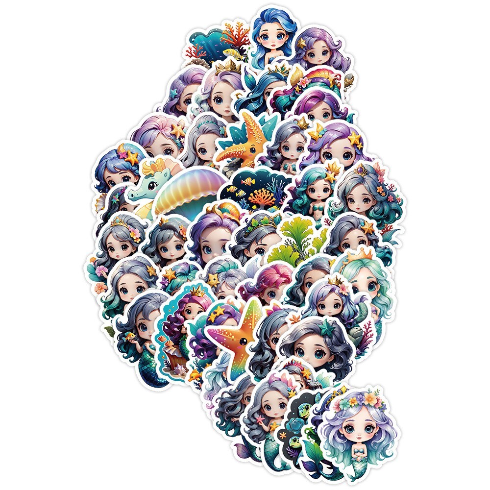 50 Pcs Stickers Cute Mermaid Luggage Skateboard Phone Laptop Bottle Window Car