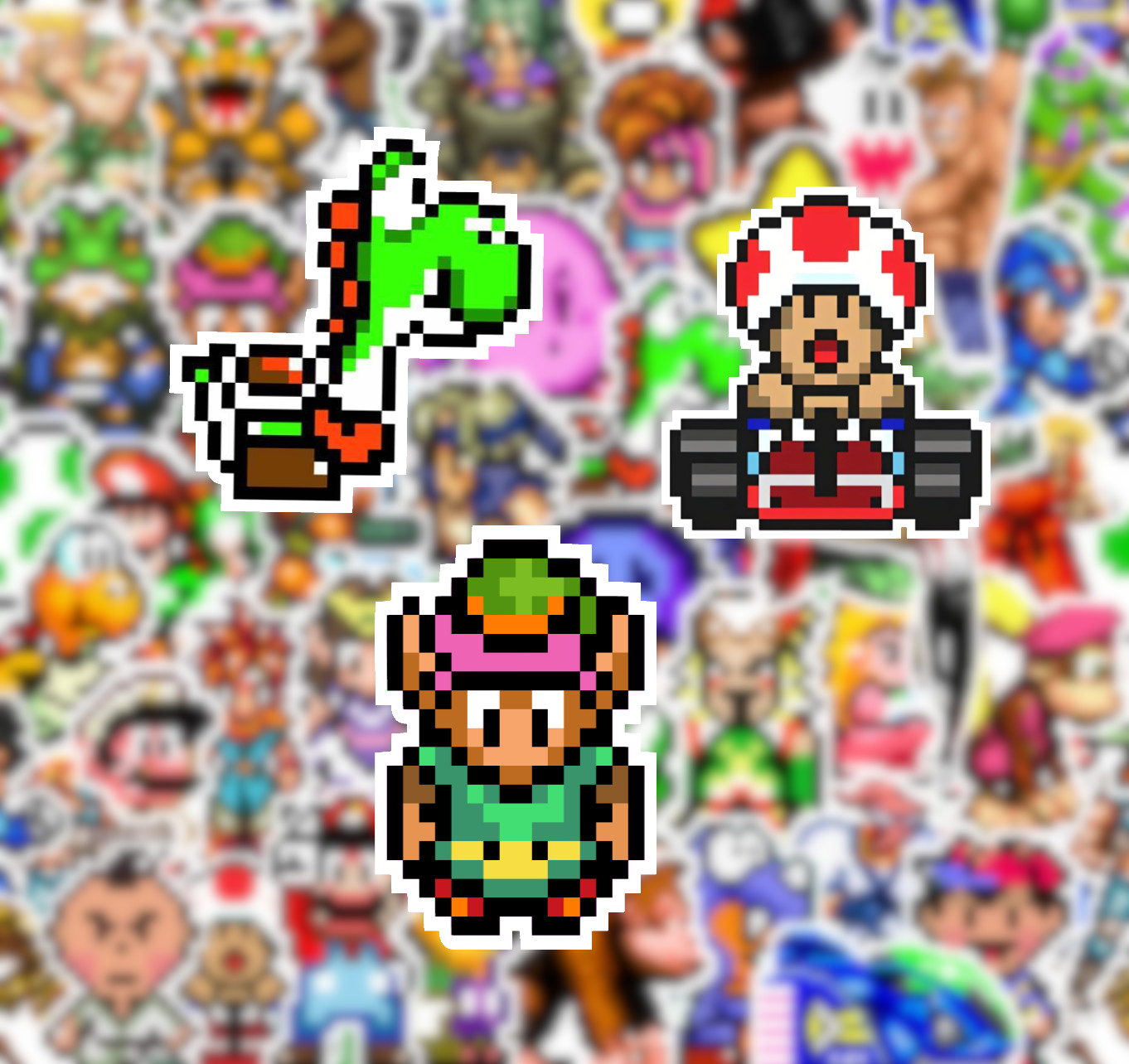 25/50 Super Nintendo Sprite Sticker Pack -Waterproof Vinyl- SNES Pixel Art Mario
