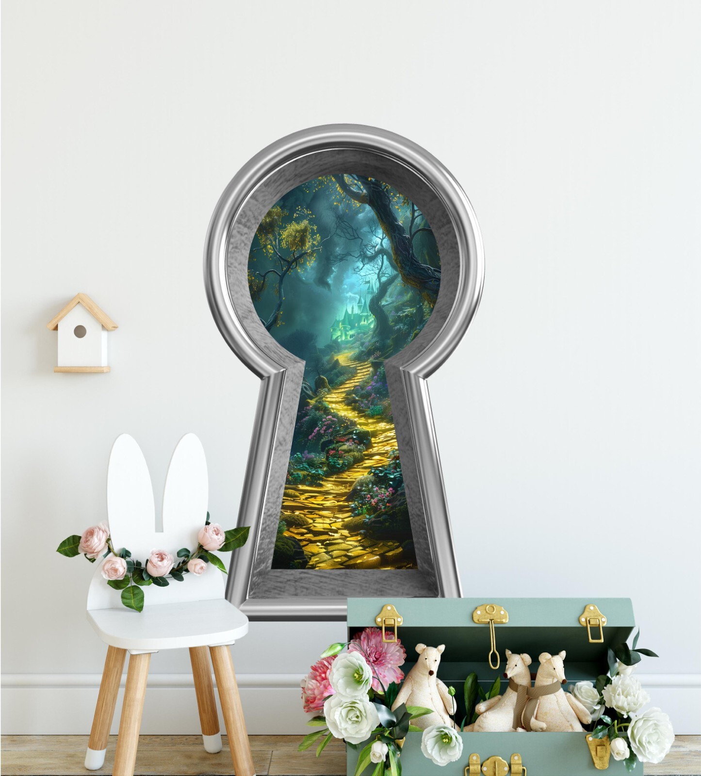 Yellow Brick Road at Night Keyhole Wall Decal Emerald City Castle Wall Sticker