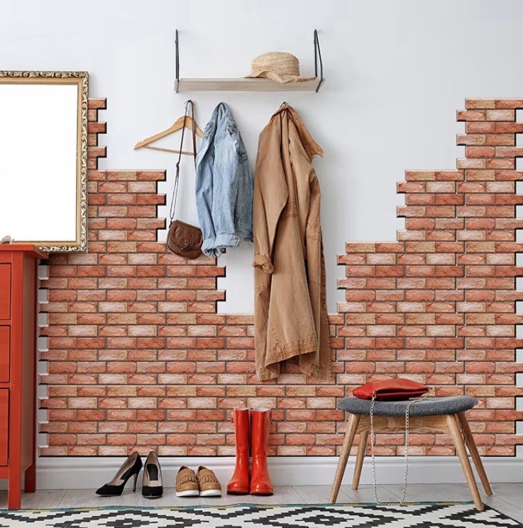 10 Pcs 12"X12" Self Adhesive 3D Red Brick Peel and Stick Wall Panels Backsplash