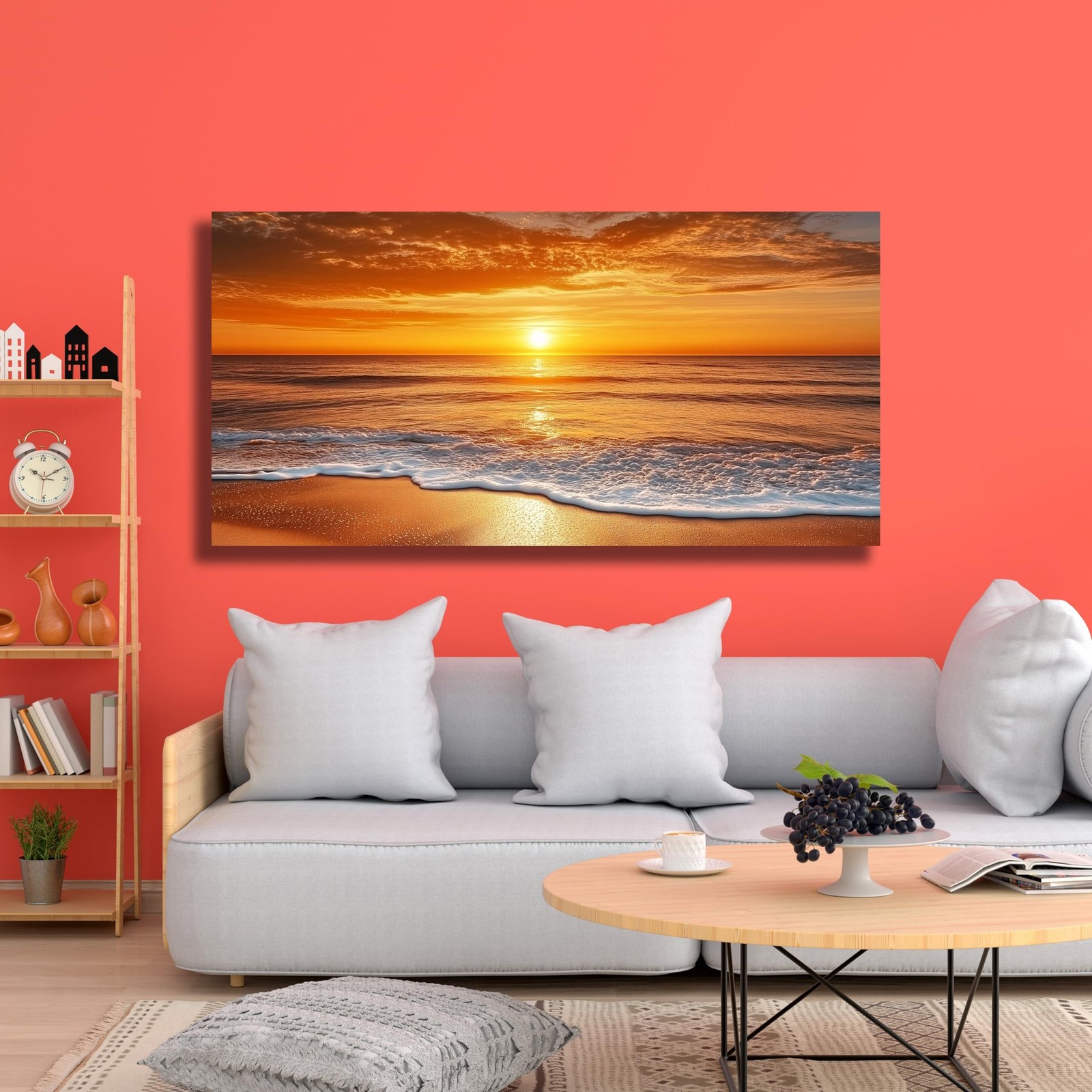 Yuaxker Ocean Wall Art Red Print Aesthetic Wall Decor Modern Trendy Canvas Ar…