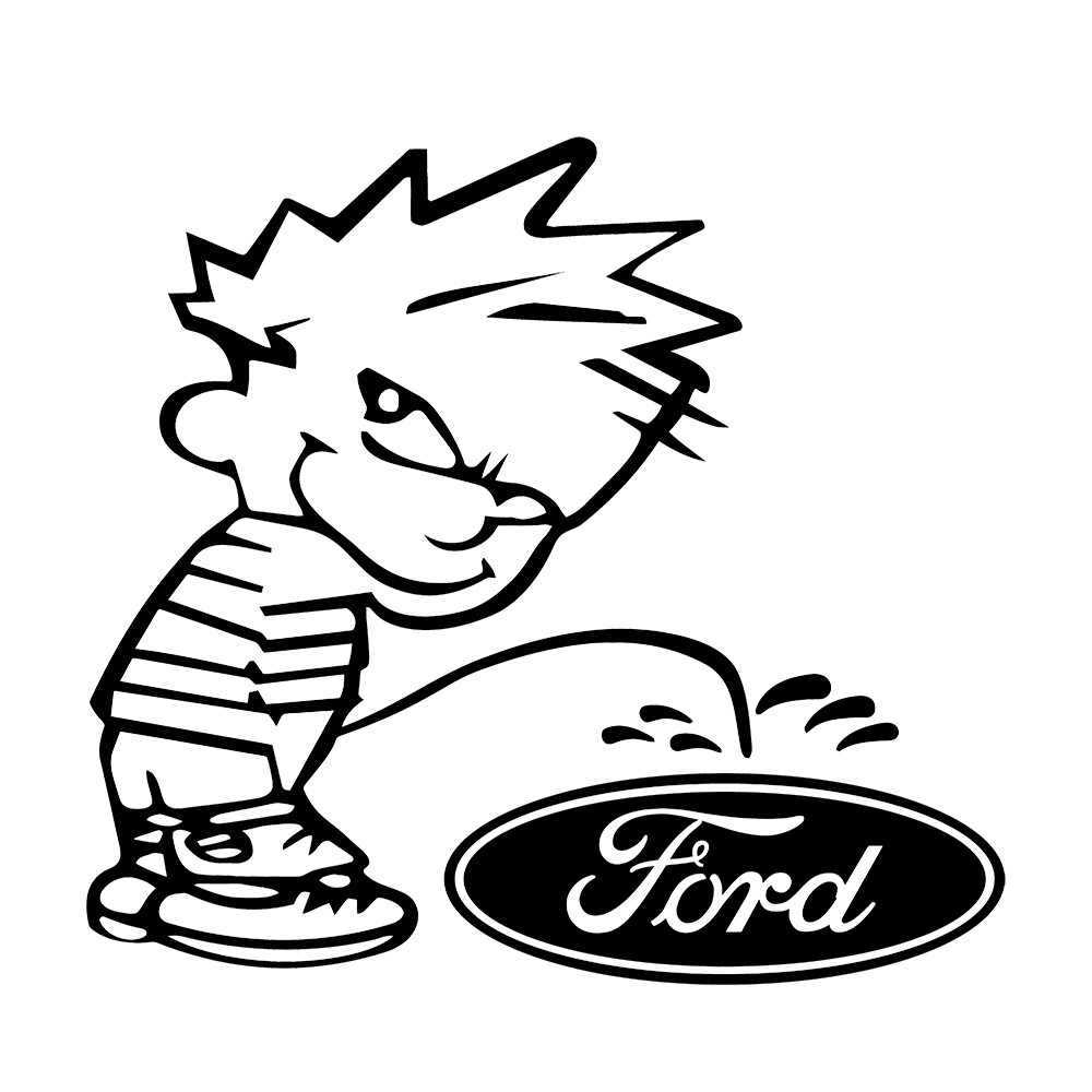 6" Calvin Peeing on Ford Logo Funny Vinyl Decal Sticker