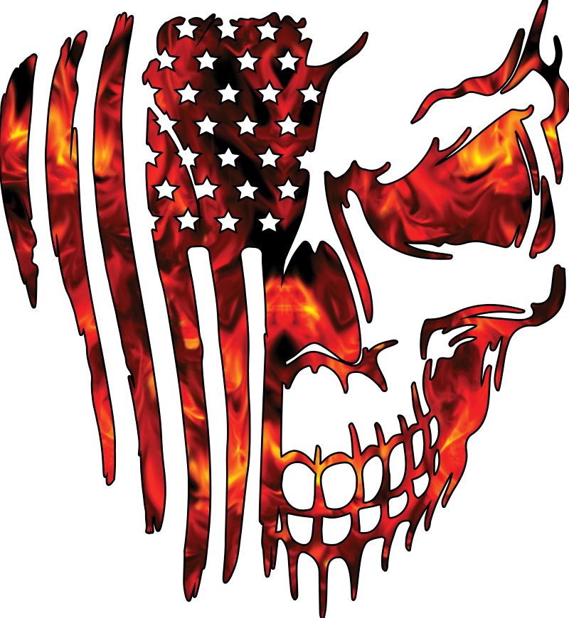 USA skull flag fire distressed decal sticker vinyl graphic american car truck