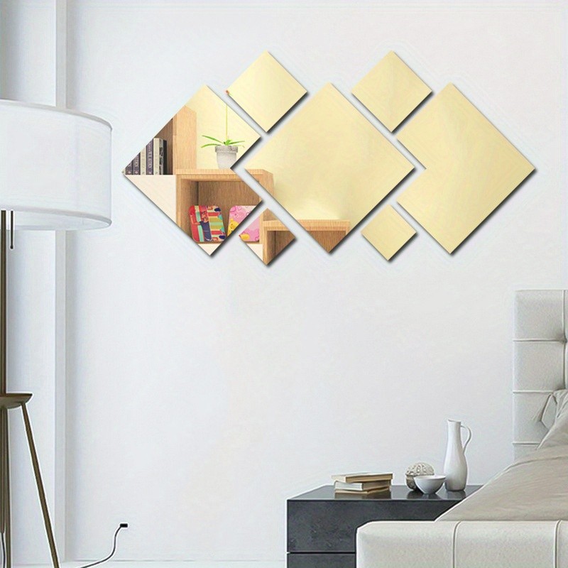 1/2 Set Square & Diamond Acrylic Mirror Wall Stickers Self Adhesive Home Decor