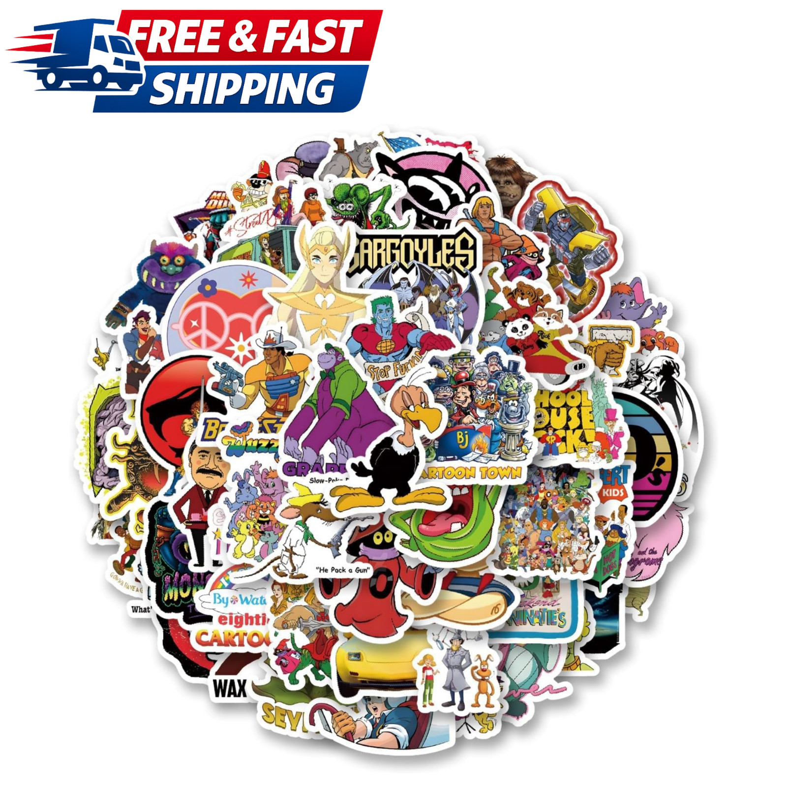 80s Cartoon Stickers Pack – 63 Vinyl Decals for Kids and Teens' Decor
