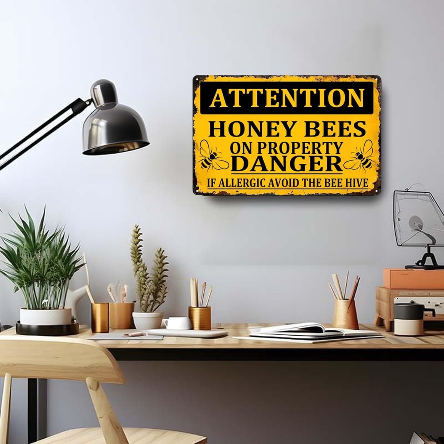 Honey Bee Decor Vintage Metal Sign,Attention Honey Bees On Property Danger Vi…