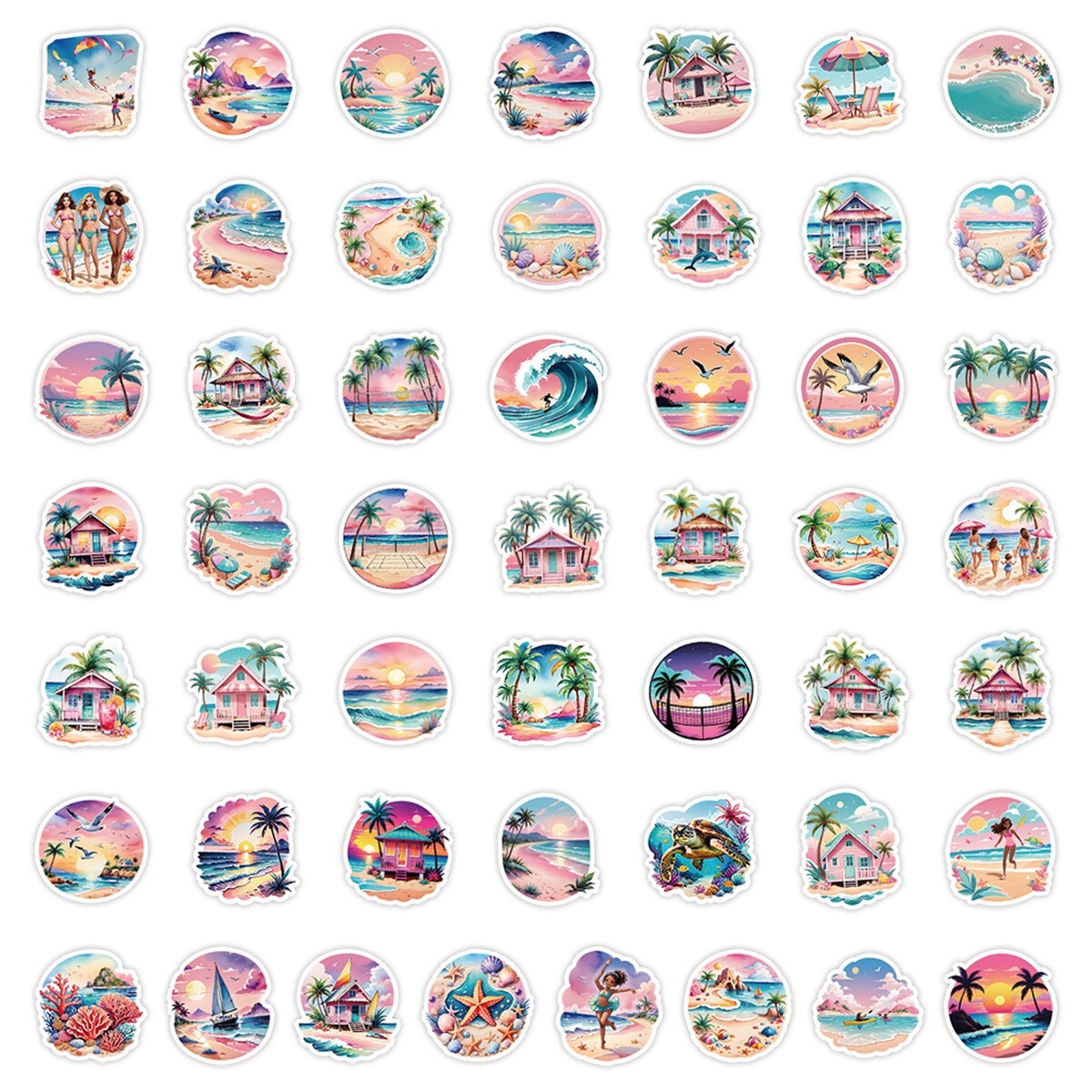 50pcs Waterproof Vinyl Stickers Summer Vacation Beach Tree Luggage Phone Laptop