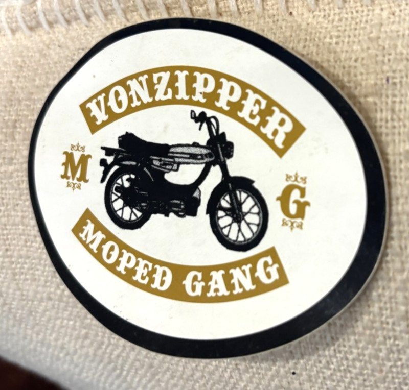 Vonzipper Moped Gang Sticker! 1960's Style! Oval! Black, White and Gold ~Honda