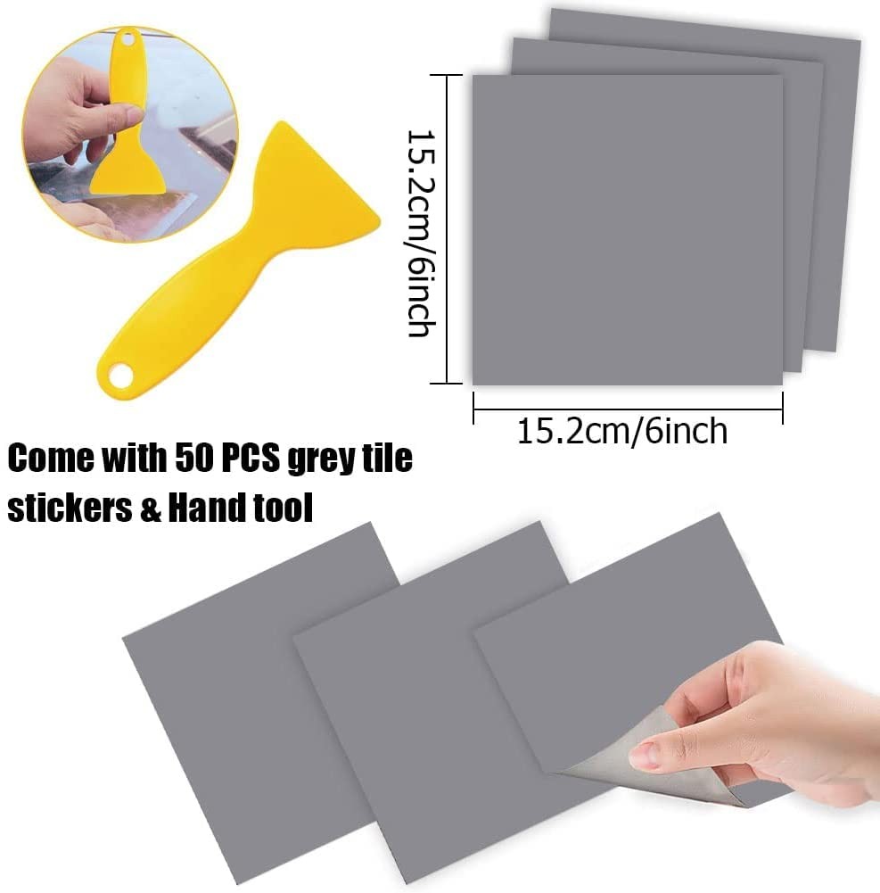 Wall Stickers Tile Stickers, Tezam 50PCS 6' X 6'Square X 6", Grey