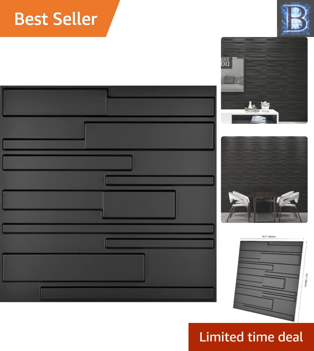 Transform Your Space with 12 Carbon Black 3D Wall Panels, 19.7 x 19.7 Inches