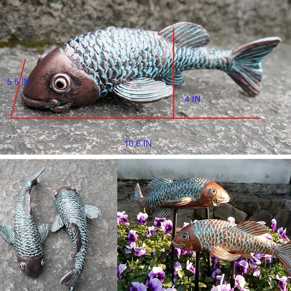 Garden Sculptures & Statues,Koi Fish Decor,Garden Fish Art,Set of 2 Antique