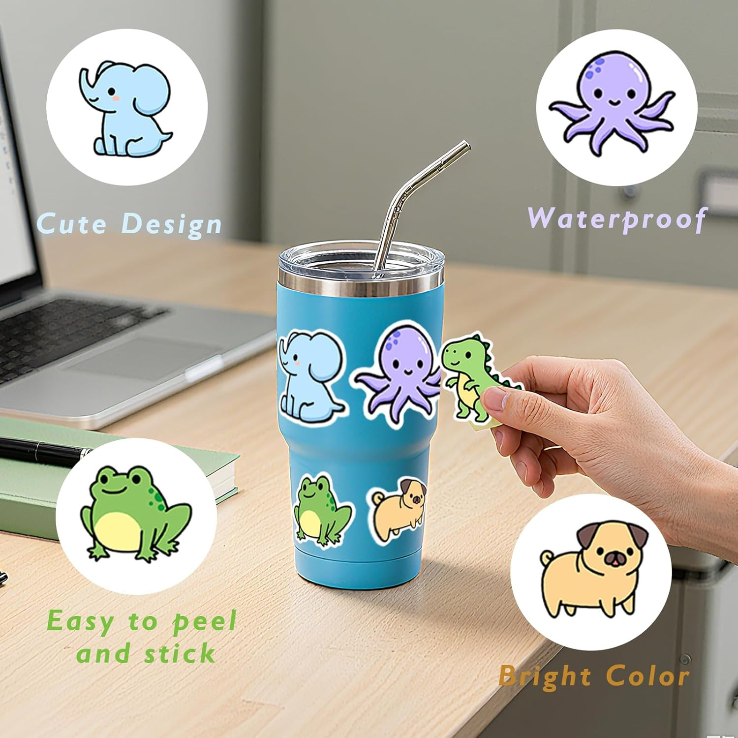 Animal Stickers for Kids, 100PCS Vinyl Stickers Bulk for Waterbottle Laptop Scra