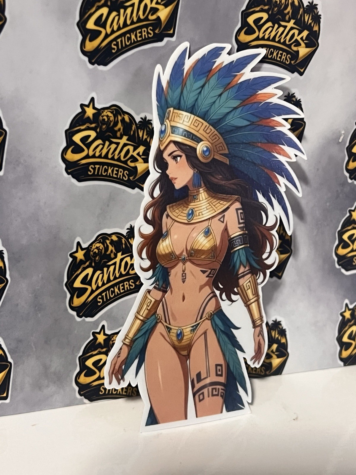 Aztec Warrior girl vinyl sticker, vinyl sticker Mexico sticker