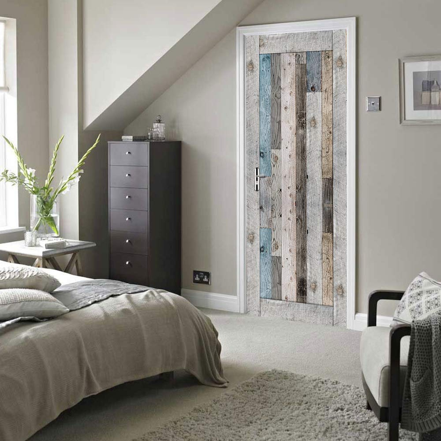 Modern Art 3D Wooden Effect Door Sticker, Peel and Stick Vinyl Door Mural Dec…