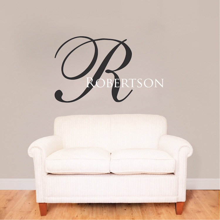 Fancy Initial Wall Decal Custom Monogram Wallpaper Vinyl Name Removable Art, b51