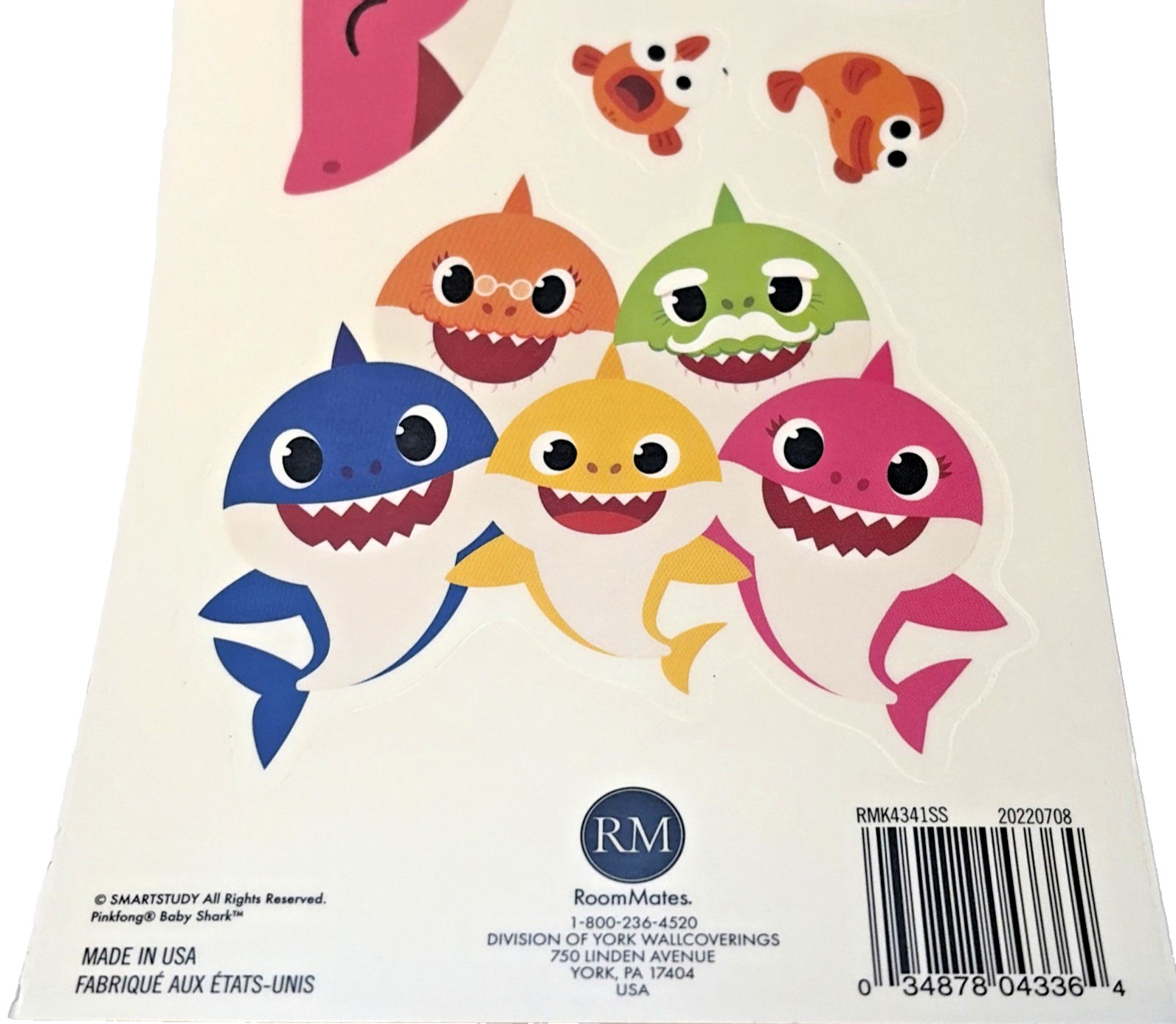 Room Mates Baby Shark Wall Stickers Removable Decals Nursery Kids Sheet of 9 New