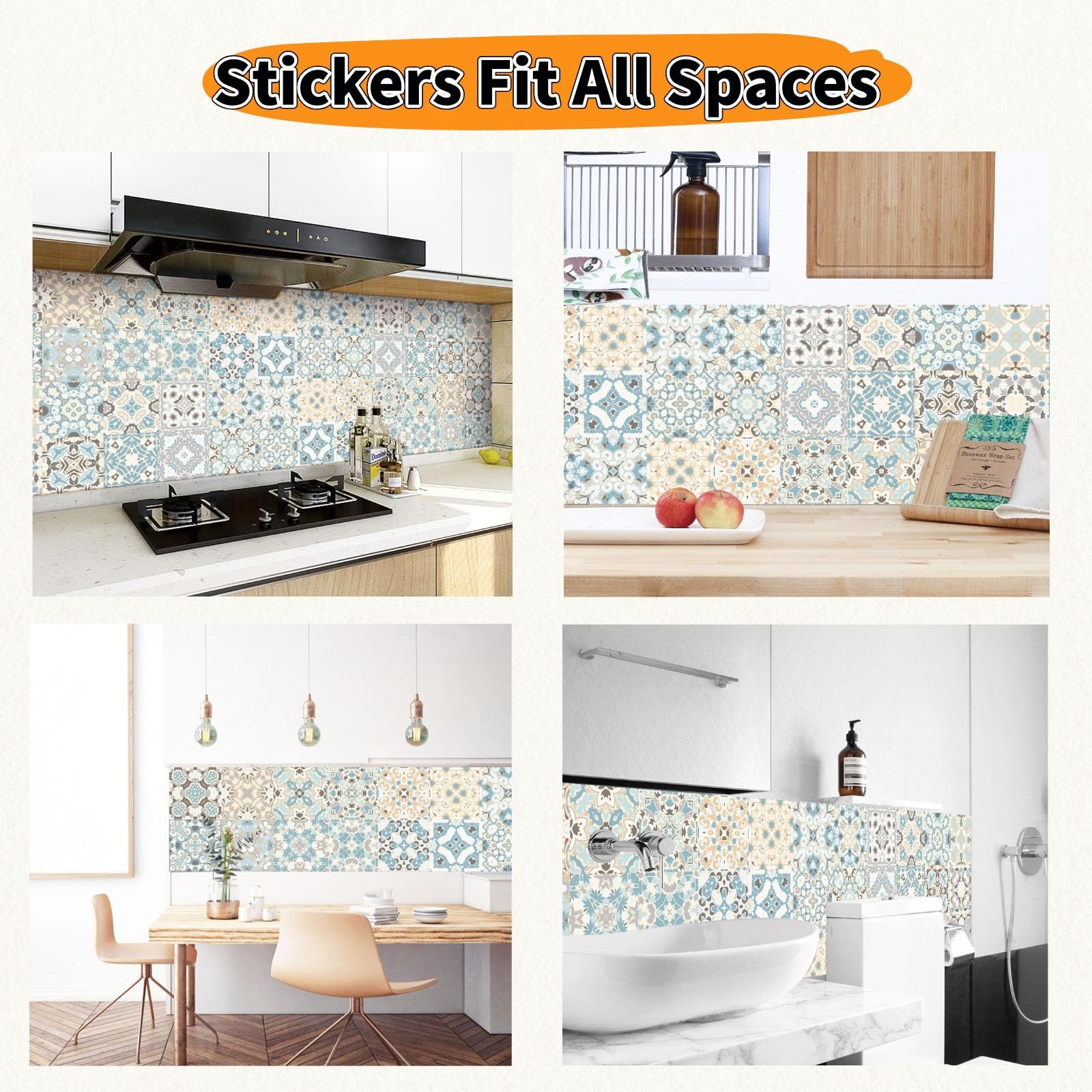 24-Pack Peel and Stick Backsplash Tiles, Moroccan Talavera Tile Stickers Wate…