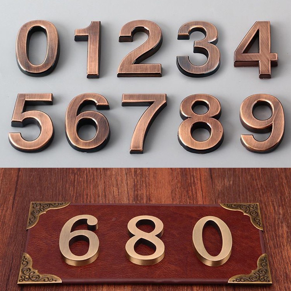 Glossy 3D Bronze House Number Sign for Door Exterior Use ABS Resin 50x35x6mm