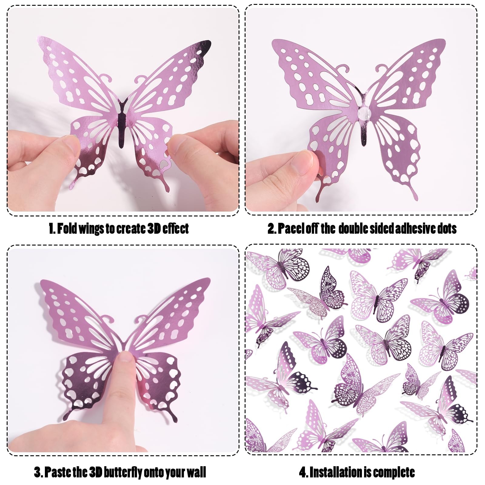 3D Butterfly Wall Decor 48 Pcs Lavender Butterfly Decorations