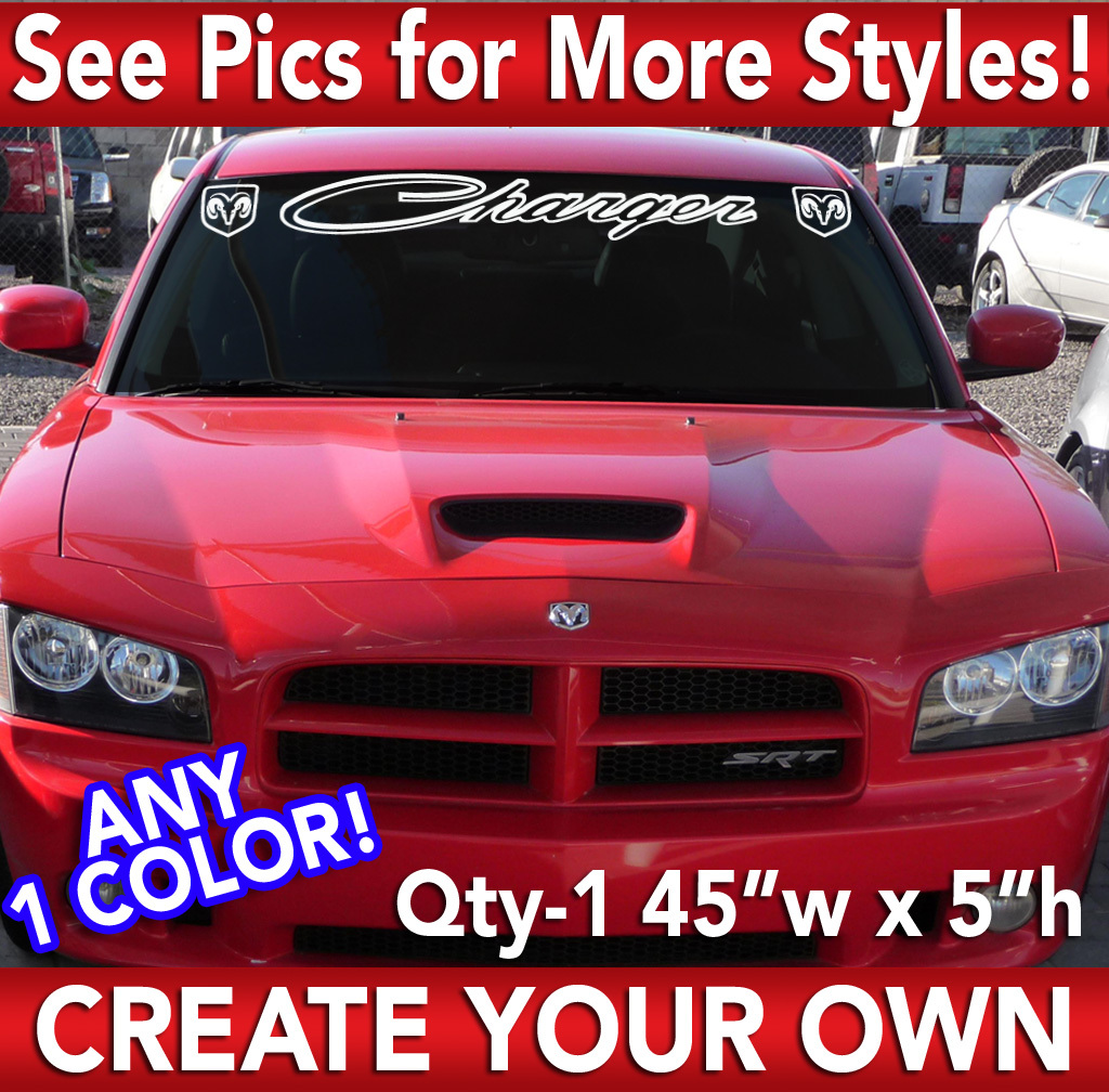 CUSTOM TEXT " CHARGER " RT SRT WINDSHIELD VINYL DECAL STICKER 44"w x 4"h